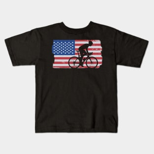 Cycling Road Bike US Flag Cyclist graphic Kids T-Shirt